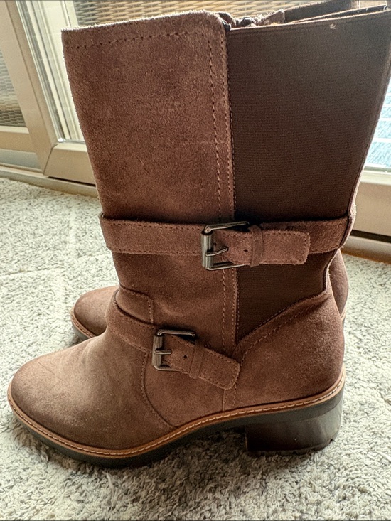 Naturalizer Shoes - Naturalizer Brown Suede Mid-Calf Buckle Heeled Boots